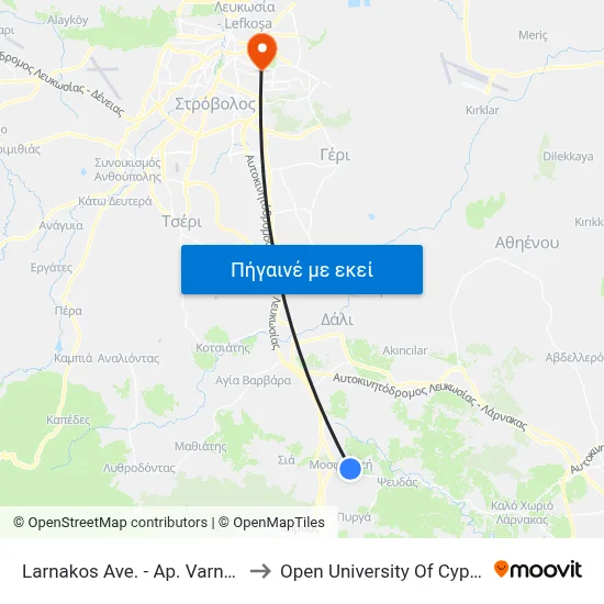 Larnakos Ave. - Ap. Varnava to Open University Of Cyprus map