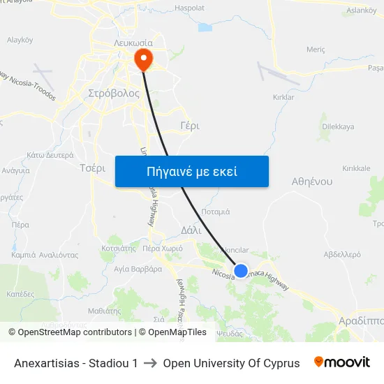 Anexartisias - Stadiou to Open University Of Cyprus map