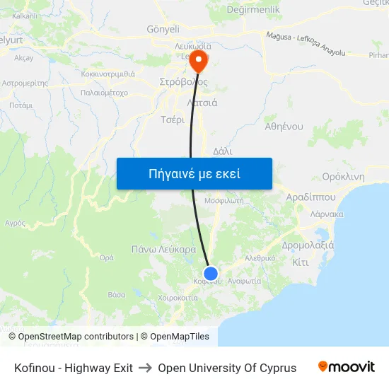 Kofinou - Highway Exit to Open University Of Cyprus map