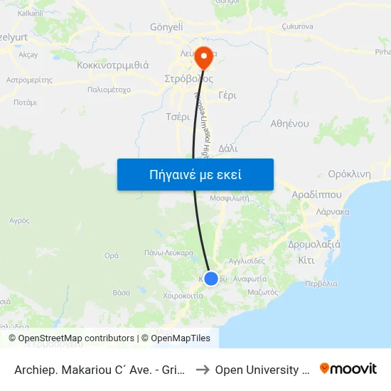 Archiep. Makariou C´ Ave. - Grigori Afxentiou to Open University Of Cyprus map