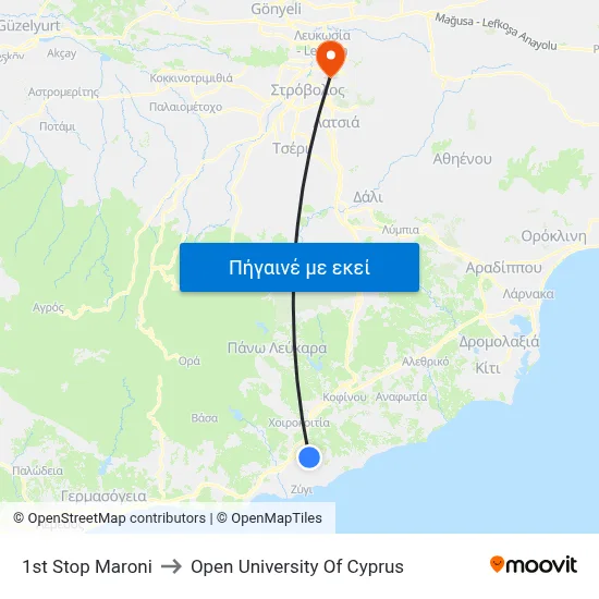 1st Stop Maroni to Open University Of Cyprus map