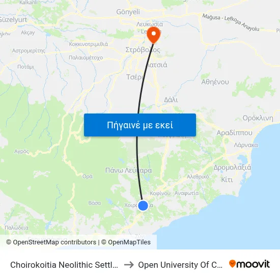 Choirokoitia Neolithic Settlement to Open University Of Cyprus map