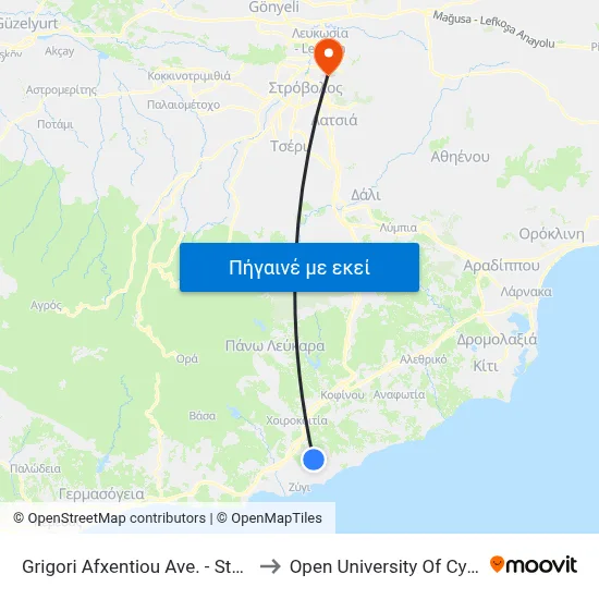 Grigori Afxentiou Ave. - Stadiou to Open University Of Cyprus map