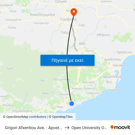 Grigori Afxentiou Ave. - Apost. Andreou to Open University Of Cyprus map