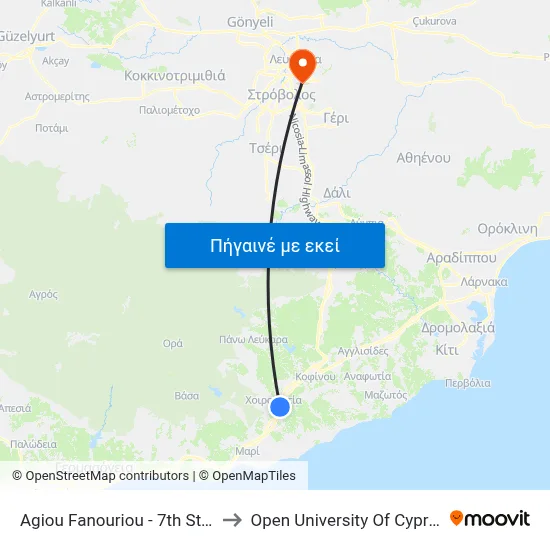 Ag. Fanouriou - 7th Stop to Open University Of Cyprus map