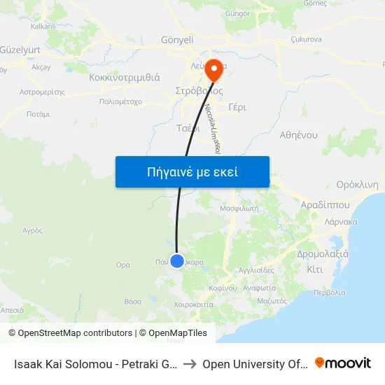 Isaak Kai Solomou - Petraki Giallourou to Open University Of Cyprus map
