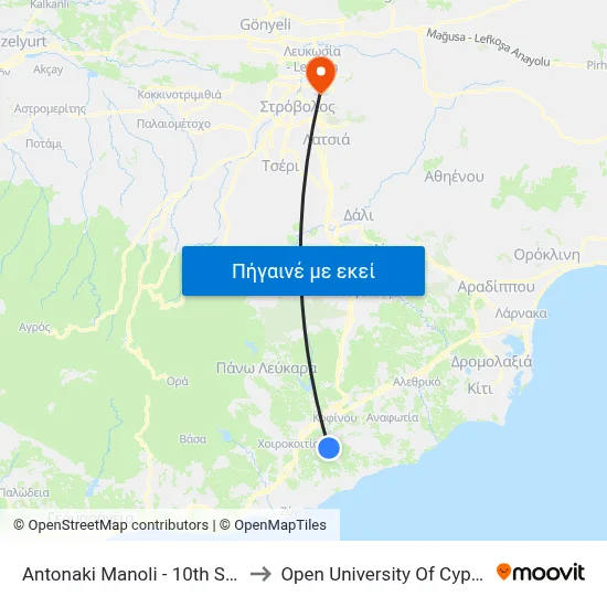 Antonaki Manoli - 10th Stop to Open University Of Cyprus map