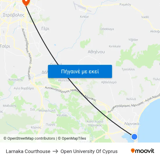 Larnaka Courthouse to Open University Of Cyprus map