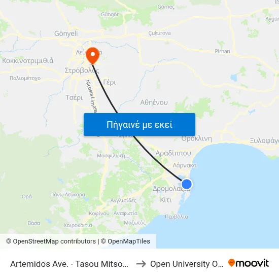 Artemidos Ave. - Tasou Mitsopoulou Ave. to Open University Of Cyprus map