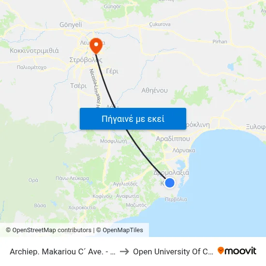 Archiep. Makariou C´ Ave. - Galinis to Open University Of Cyprus map