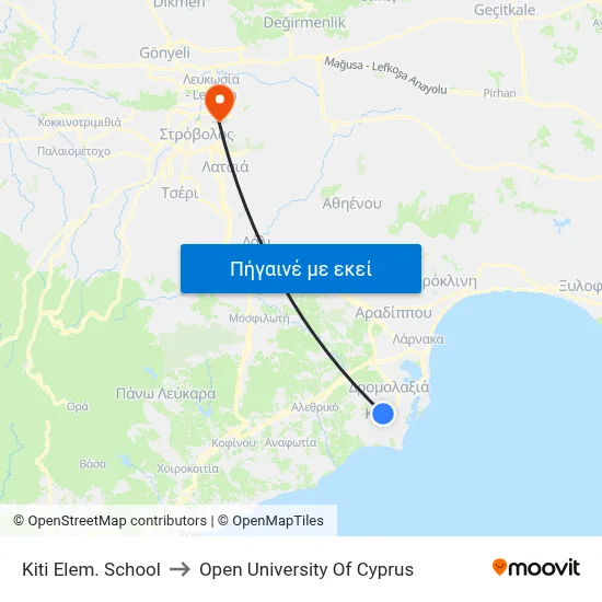 Kiti Elem. School to Open University Of Cyprus map