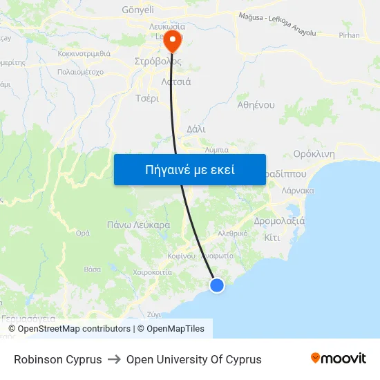Robinson Cyprus to Open University Of Cyprus map