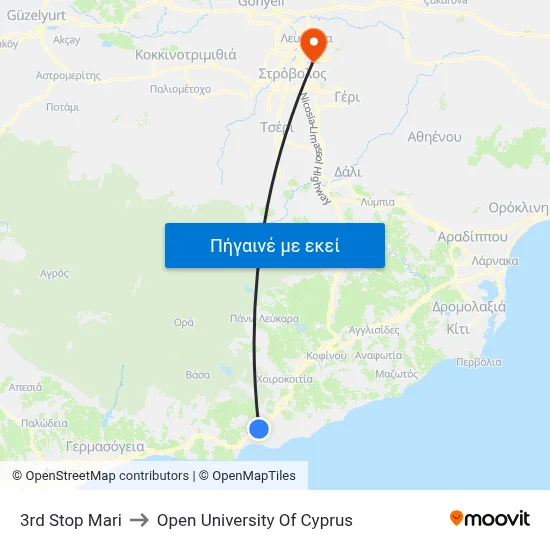 3rd Stop Mari to Open University Of Cyprus map