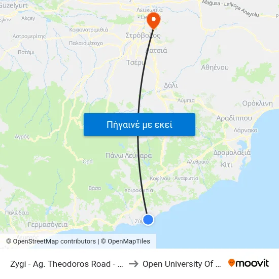 Zygi - Ag. Theodoros Road - 3rd Stop to Open University Of Cyprus map