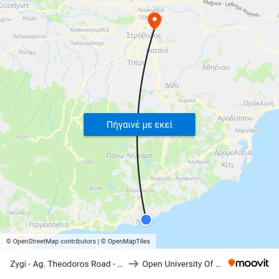 Zygi - Ag. Theodoros Road - 1st Stop to Open University Of Cyprus map