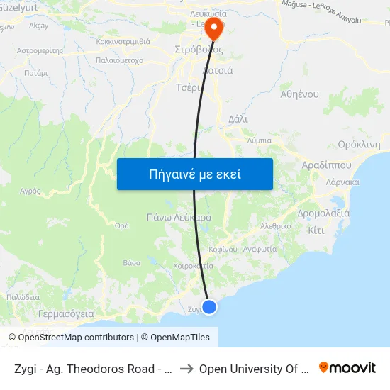 Zygi - Ag. Theodoros Road - 4th Stop to Open University Of Cyprus map