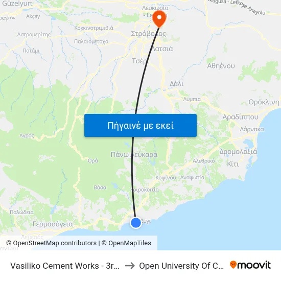 Vasiliko Cement Works - 3rd Stop to Open University Of Cyprus map