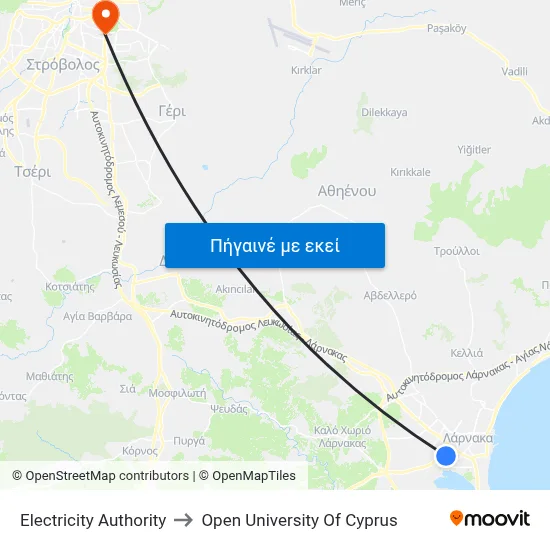 Electricity Authority to Open University Of Cyprus map