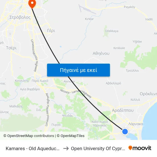 Kamares - Old Aqueduct to Open University Of Cyprus map