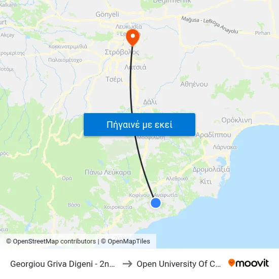 Georgiou Griva Digeni - 2nd Stop to Open University Of Cyprus map