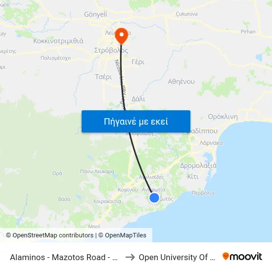 Alaminos - Mazotos Road - 2nd Stop to Open University Of Cyprus map