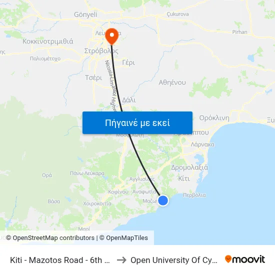 Kiti - Mazotos Road - 6th Stop to Open University Of Cyprus map