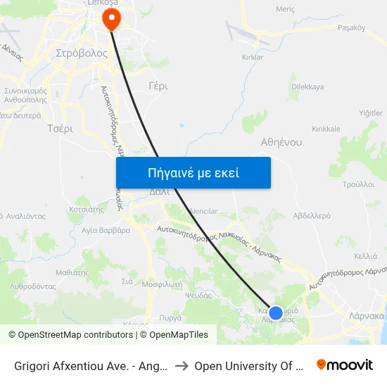 Grigori Afxentiou Ave. - Angastinas to Open University Of Cyprus map