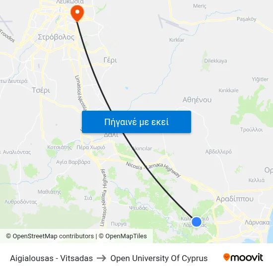 Aigialousas - Vitsadas to Open University Of Cyprus map