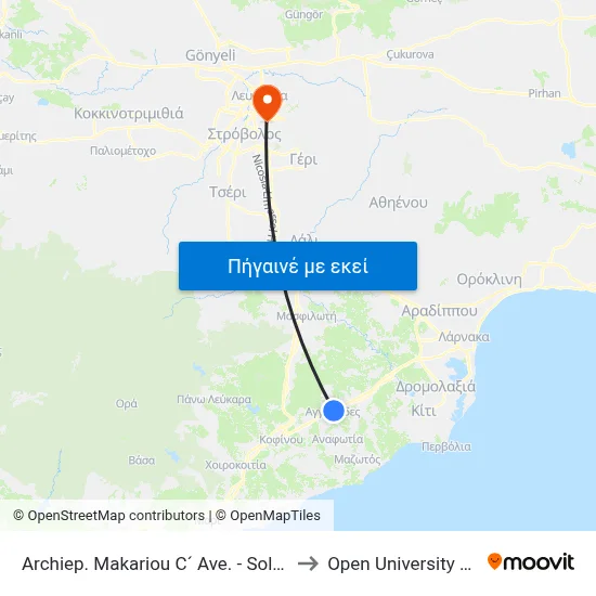 Archiep. Makariou C´ Ave. - Solomou Solomou to Open University Of Cyprus map