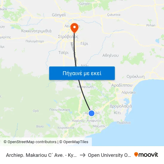 Archiep. Makariou C´ Ave. - Kyriakou Matsi to Open University Of Cyprus map