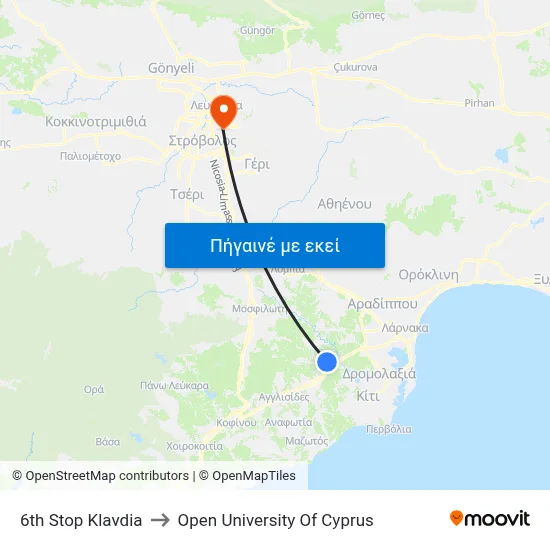 6th Stop Klavdia to Open University Of Cyprus map