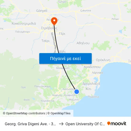 Georg. Griva Digeni Ave. - 3rd Stop to Open University Of Cyprus map