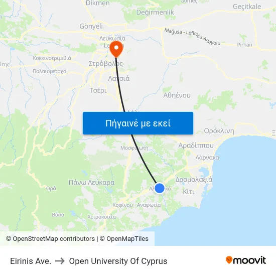 Eirinis Ave. to Open University Of Cyprus map