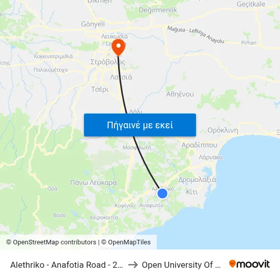 Alethriko - Anafotia Road - 2nd Stop to Open University Of Cyprus map