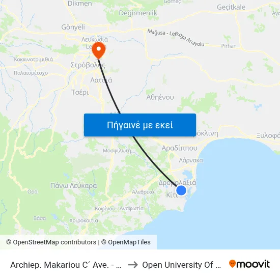 Archiep. Makariou C´ Ave. - 1st Stop to Open University Of Cyprus map