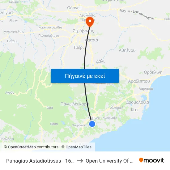Panagias Astadiotissas - 16th Stop to Open University Of Cyprus map