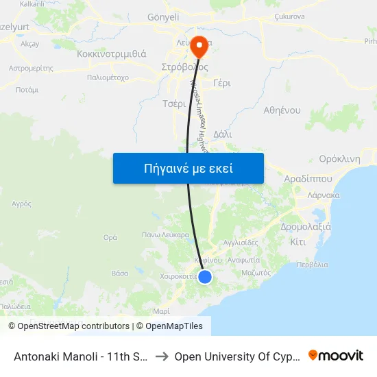 Antonaki Manoli - 11th Stop to Open University Of Cyprus map