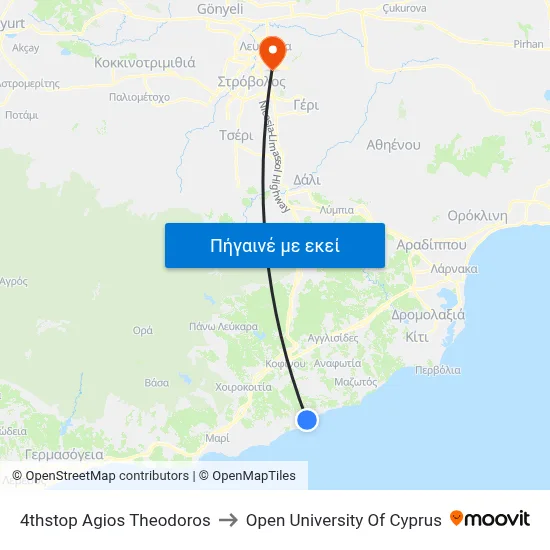 3rd Stop Ag. Theodoros to Open University Of Cyprus map