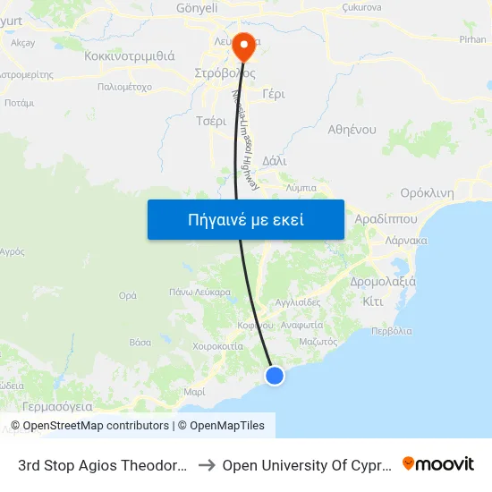 4thstop Ag. Theodoros to Open University Of Cyprus map