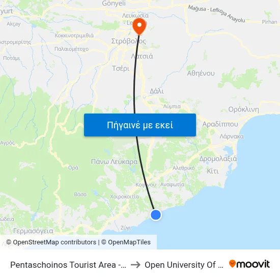 Pentaschoinos Tourist Area - 5th Stop to Open University Of Cyprus map