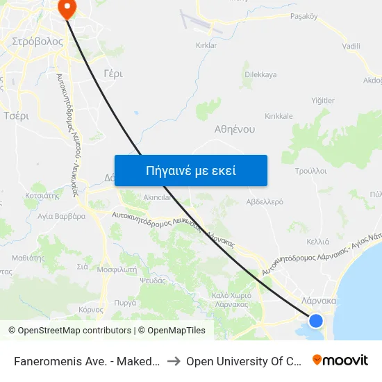 Faneromenis Ave. - Makedonias to Open University Of Cyprus map