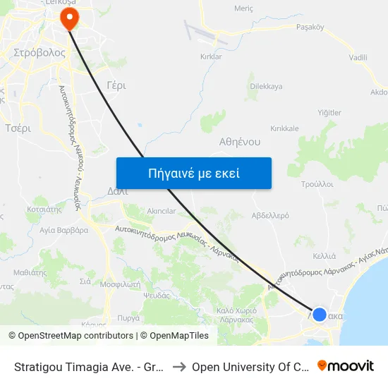 Stratigou Timagia Ave. - Granikou to Open University Of Cyprus map