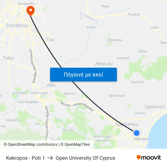 Kekropos - Poti to Open University Of Cyprus map