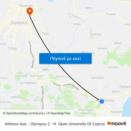 Athinon Ave. - Olympou to Open University Of Cyprus map