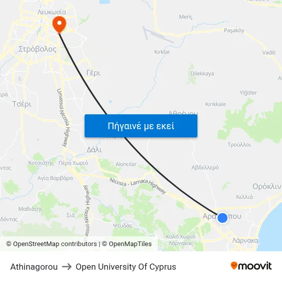Athinagorou to Open University Of Cyprus map