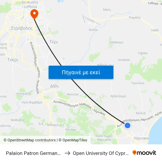 Palaion Patron Germanou to Open University Of Cyprus map