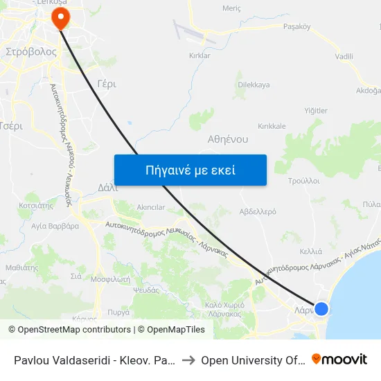 Pavlou Valdaseridi - Kleov. Papakyriakou to Open University Of Cyprus map