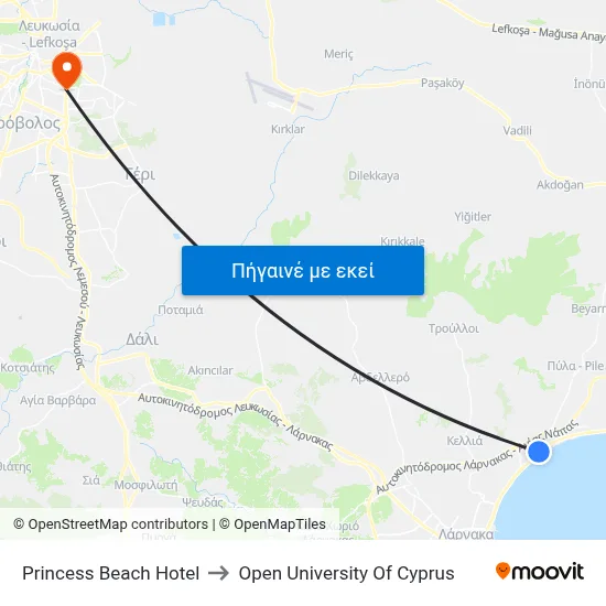 Princess Beach Hotel to Open University Of Cyprus map