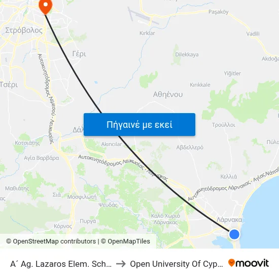 A´ Ag. Lazaros Elem. School to Open University Of Cyprus map