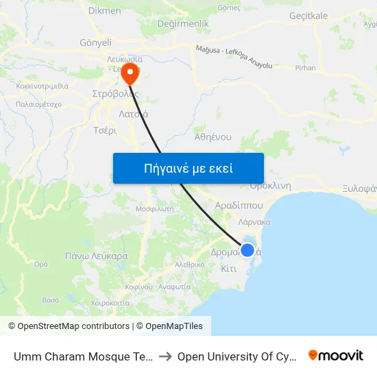 Umm Charam Mosque Tekke to Open University Of Cyprus map